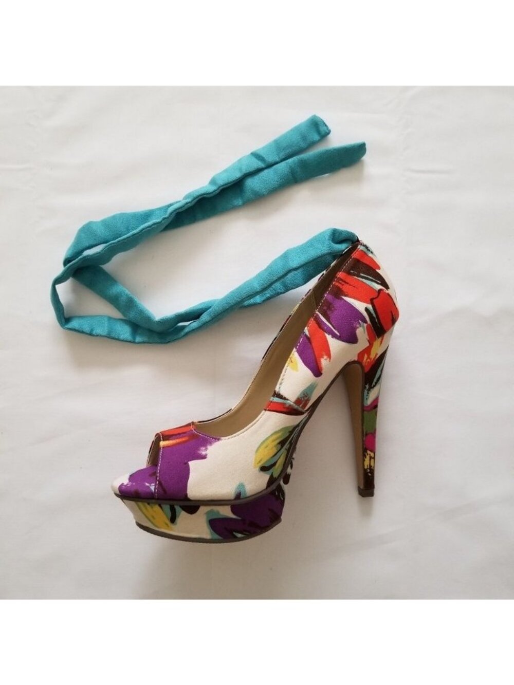 Michael Antonio Floral Kaula Removable Ankle Strap Peep Toe High Heels Size 9 - Picture 13 of 15